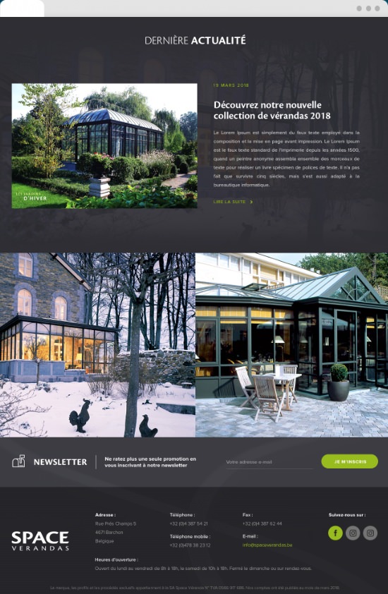 Page d'accueil du site Space Verandas en version desktop