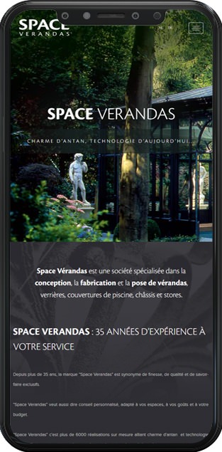 Page d'accueil du site Space Verandas en version mobile