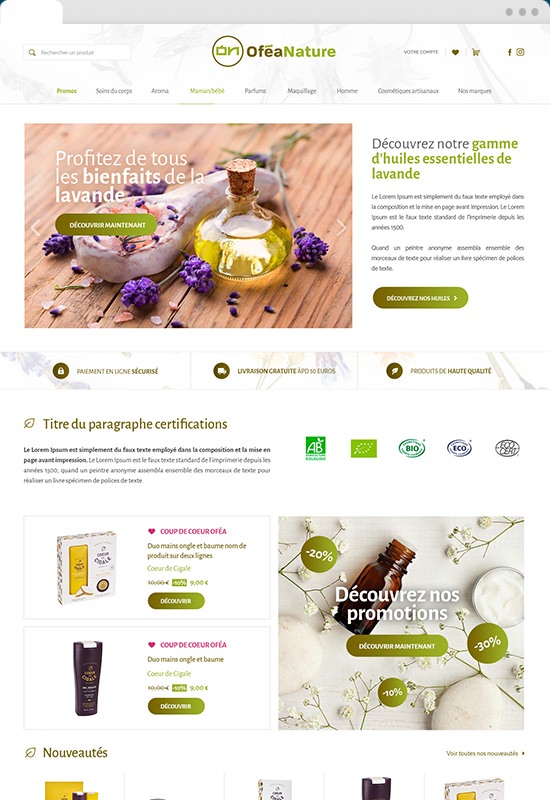 Webdesign de la page d'accueil du site Oféa Nature