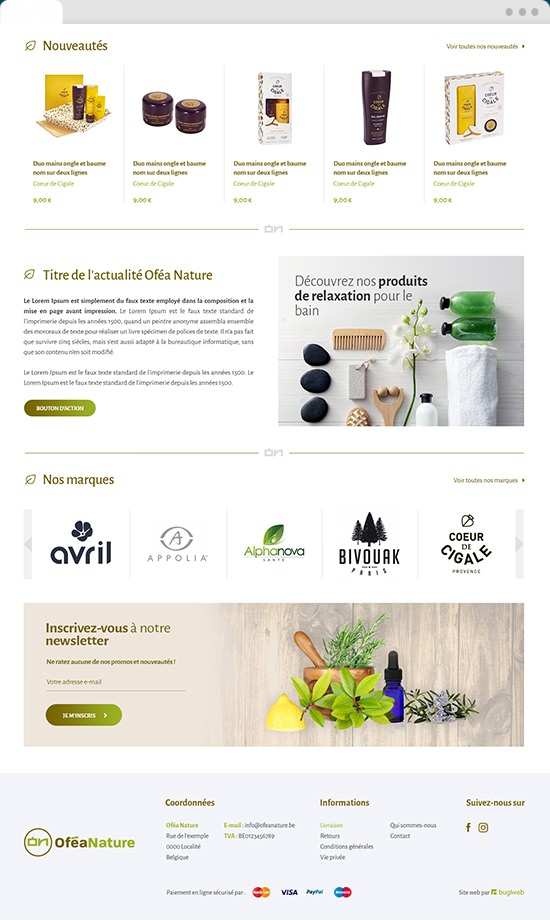 Webdesign de la page d'accueil du site Oféa Nature