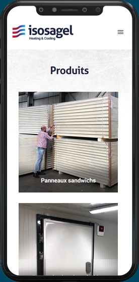 Visuel de la page Produits du site Isosagel sur smartphone
