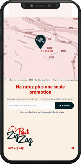 Page contact du site e-commerce Point ZigZag en version mobile