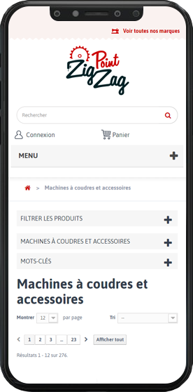 Catalogue du site e-commerce Point ZigZag en version mobile