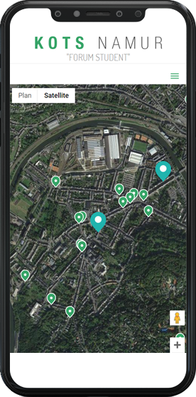 Version mobile du site web Kots Namur