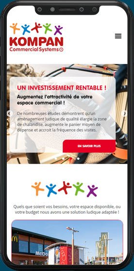 Version mobile du site internet Kompan Commercial Systems ®