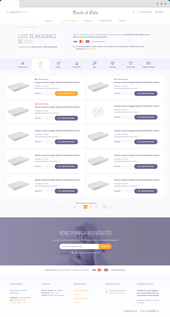 Version desktop du site e-commerce Basile et Lola