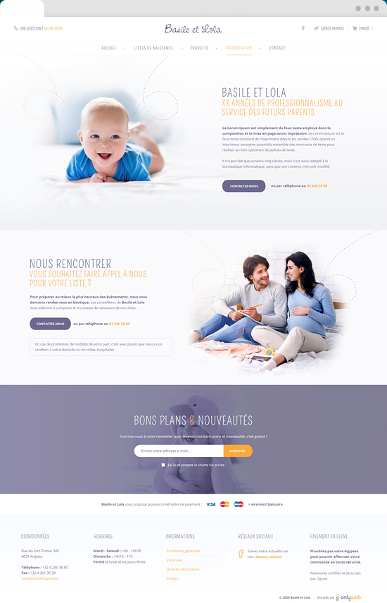 Version desktop du site e-commerce Basile et Lola