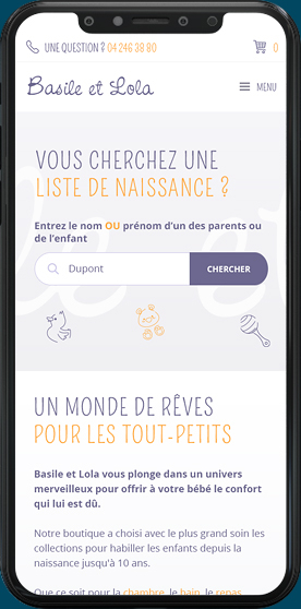 Version mobile du site e-commerce Basile et Lola
