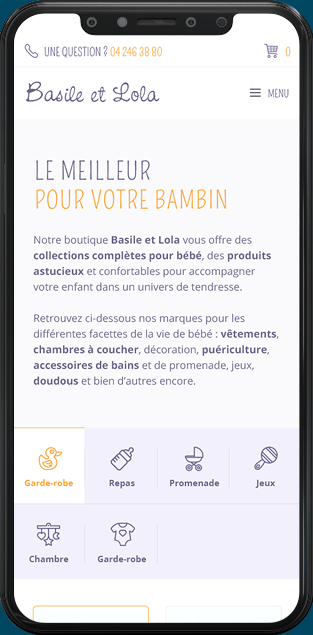 Version mobile du site e-commerce Basile et Lola